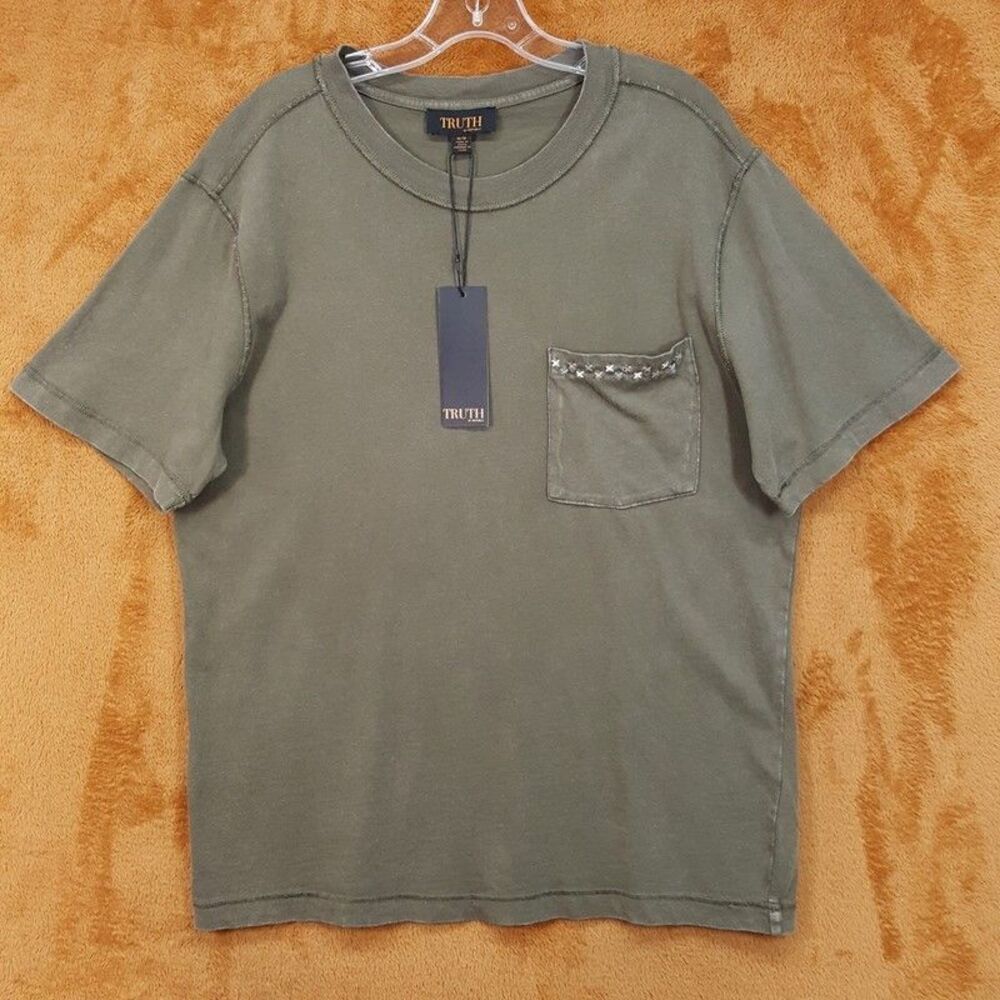 TRUTH BY REPUBLIC Shirt Mens Medium Green Pullover Crew Vintage Wash Pocket Tee